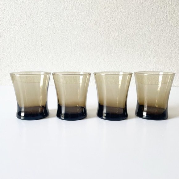 Anchor Hocking Linden Whiskey Rocks Glasses Smoke Brown Tumblers Old Fashion Set - Picture 2 of 10